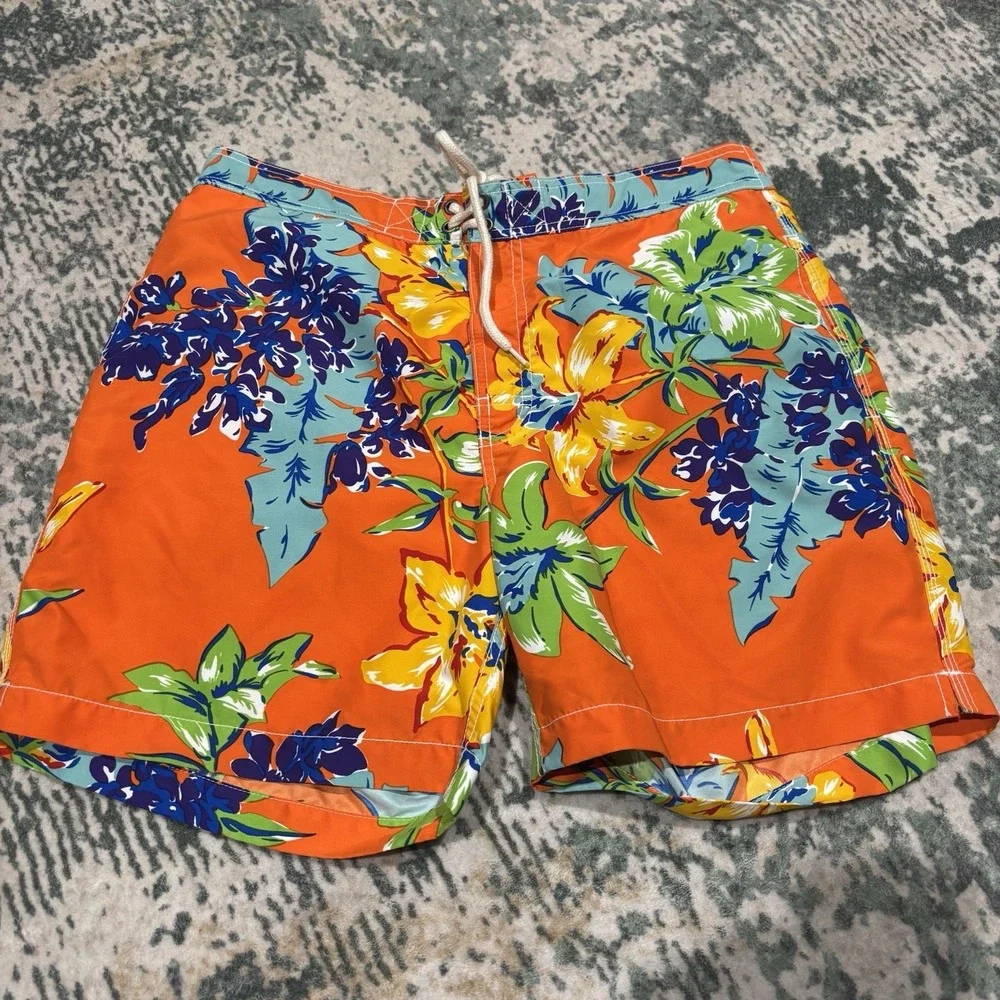 Polo by Ralph Lauren Swim Shorts Large Tropical Orange with Flowers Medium Men's